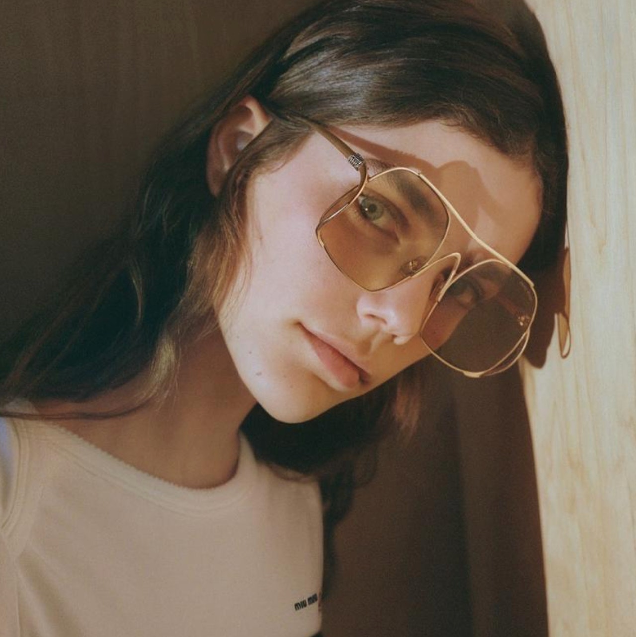 New Miu Miu Mu A55s Aviator Sunglasses In Gold Brown $637